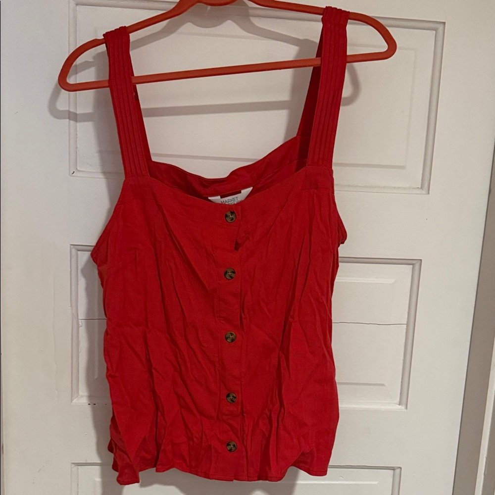 Market & Spruce Red Sleeveless Button-Down Blouse